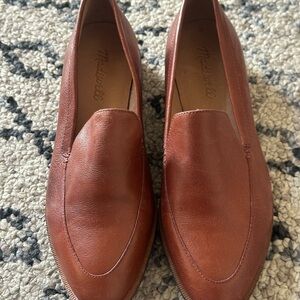 Madewell The Frances Slip On Leather Loafers in the burnished mahogany color